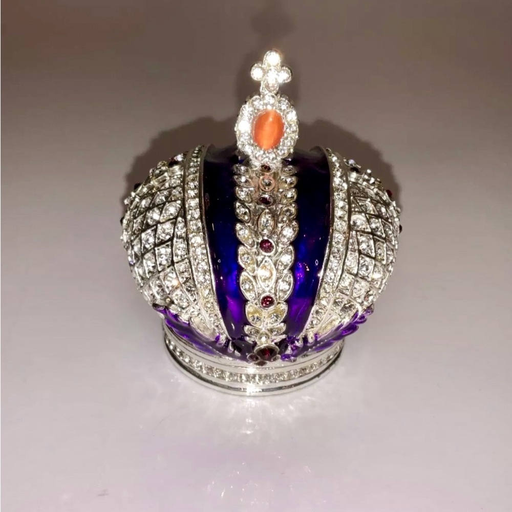 Vintage Rare Crown Trinket Box With Silver and Purple